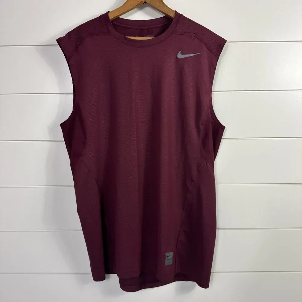 Nike Pro Dri-Fit Sleeveless Tank Top Fitted Athletic Maroon sz L